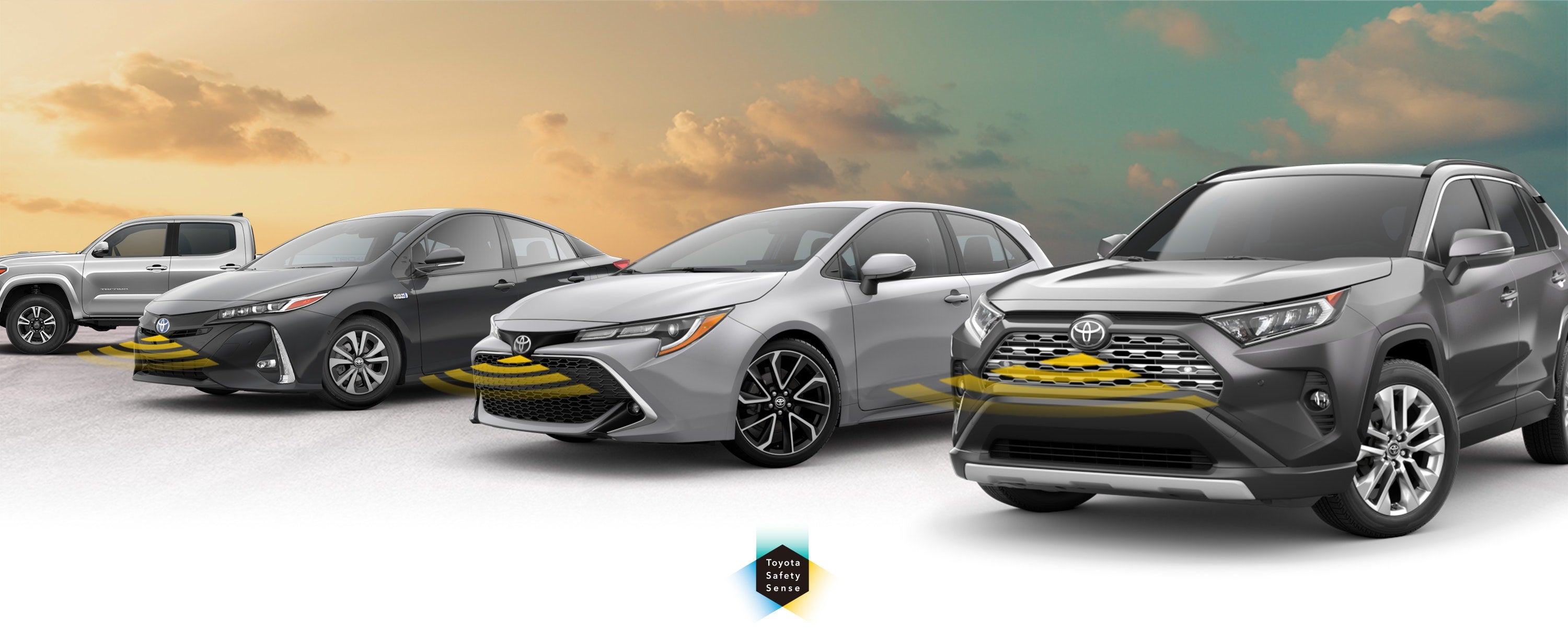 Toyota Safety Sense: Designed for Safety. Options shown on Toyota models including RAV4, Tacoma, and Camry, available now at John Roberts Toyota in Manchester TN.